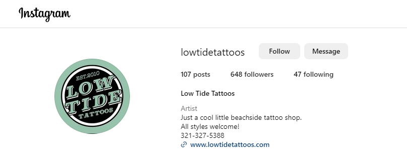 Low Tide Tattoos from Indialantic, FL Instagram Profile